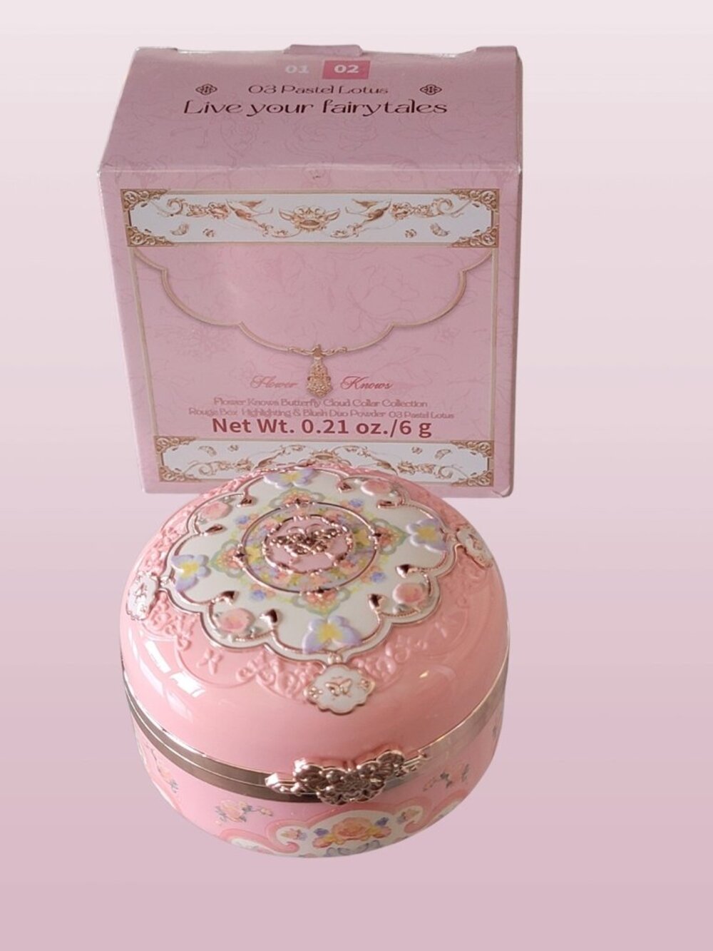 Flower Knows Butterfly Cloud Collar Highlighter Blush Duo 03 Pastel Lotus NIB